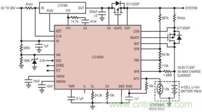 LTC4000 和 LTC3789：6V 至 36VIN、4 節 5A 鋰離子電池充電器
